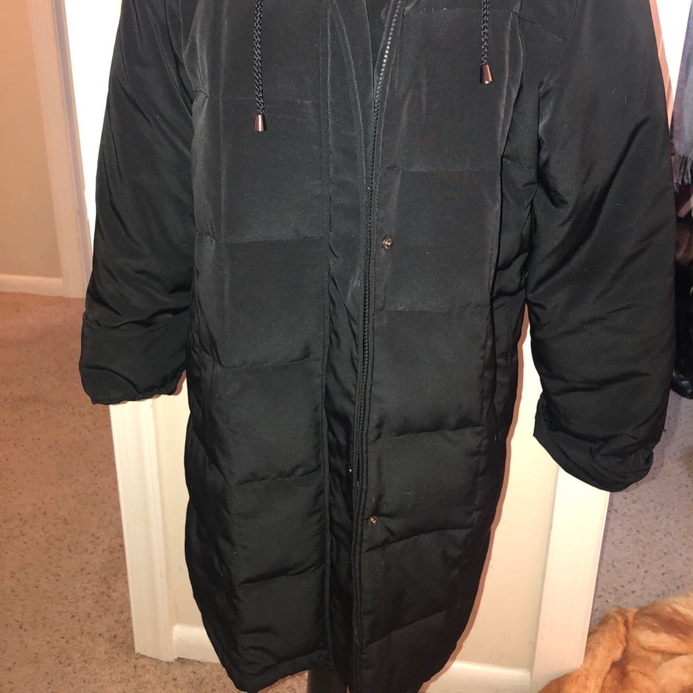 Long feather down hooded coat